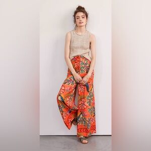 Farm Rio Pleated Wide-Leg Pants in Birdie NWOT